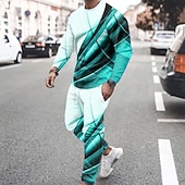 abordables Sudaderas 3D para hombre-Sudadera y pantalones a rayas para hombre, sudadera con capucha gráfica, conjunto de sudaderas con capucha, rojo, azul, gris claro, cuello redondo, bloque de color, estampado de 2 piezas,