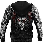  Herren Tiermotiv Wolf Grafikdrucke Wikinger Kapuzensweatshirt Kapuzenshirts Pullover Streetwear Designer Lässig Langarm Mit Kapuze Sport & Outdoor Täglich Sport Ferien Schwarz Reißverschluss Druck