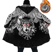 abordables veste polaire homme-Homme Animal Loup Manteau d&#039;hiver Veste Polaire Manteau Chaud Respirable Confortable Mode Vêtement de rue Sport Sport &amp; Loisir Usage quotidien Sortie Zippé Poche Imprimer Automne hiver Sweat à capuche