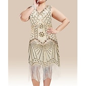 economico Abiti degli anni '20-Anni Ruggenti Anni 1920 Midi Vestito Abito Flapper Abito da Ballo Taglie Forti Normale Senza maniche Il grande Gatsby Charleston Invitato al matrimonio Paillettes Scollo a V Costume Per donna