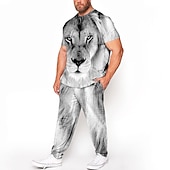 abordables Conjuntos de camisetas estampadas para hombre-Hombre Animal León Impresión 3D 2 piezas Conjuntos de camisetas Conjuntos a juego Manga Corta Pantalones largos Cuello Barco Moda Ropa de calle Casual Exterior Diario Deportes Impresión 3D Primavera