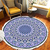preiswerte Wohn- und Schlafzimmerteppiche-Runder Teppich mit Mandala-Quaste im Ethno-Stil, Wohnzimmer, Schlafzimmer, Couchtisch, Bodenmatte