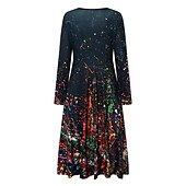 cheap Art&amp;Design Dress-Women&#039;s Midi Dress Casual Dress Winter Dress Swing Dress Vacation Fashion Basic Formal Vacation Party Regular Fit Tie Dye Color Gradient Long Sleeve Crew Neck Yellow Blue Camel Purple