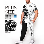 abordables Conjuntos de camisetas estampadas para hombre-Hombre Animal León Impresión 3D 2 piezas Conjuntos de camisetas Conjuntos a juego Manga Corta Pantalones largos Cuello Barco Moda Ropa de calle Casual Exterior Diario Deportes Impresión 3D Primavera