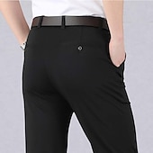 cheap Slim-Men&#039;s Dress Pants Trousers Casual Pants Pocket Elastic Waist Straight Leg Plain Stretch Wedding Office Business Stylish Formal Black Wine High Waist Micro-elastic