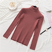 voordelige Effen kleuren-Dames Trui Basic Casual Effen Kleur Geribd Coltrui Gebreid Dun Lange mouw breien Dagelijks Zwart Wit Herfst Winter