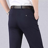 cheap Slim-Men&#039;s Dress Pants Trousers Casual Pants Pocket Elastic Waist Straight Leg Plain Stretch Wedding Office Business Stylish Formal Black Wine High Waist Micro-elastic