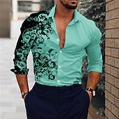 abordables Chemises habillées pour hommes-Homme Floral Chemise manche longue Mode Design Décontractées du quotidien Vacances Sortie Printemps été Col rabattu Impression 3D Bouton bas Noir Rouge Bleu Marron Vert