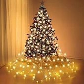 baratos Luzes de cordas de férias-Luzes de Natal em Corda para Árvore Decorações Plug 2M/6.56FT x 8 Linhas com Anel 280LED Fáceis de Instalar Luzes de Corda de Natal com 8 Modos Decorações de Natal ao Ar Livre e Interiores para