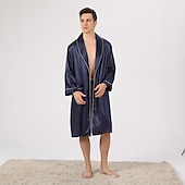 voordelige Ochtendjassen-Voor heren Grote maten Gewaad Zijden jurk Badjassen Zijden Kimono 2-delig Golven Eenvoudig Comfortabel Huis Dagelijks Faux Zijde Polyester Geschenk Revers Lange mouw Gewaad Top Korte broek Zak
