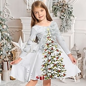 abordables Vestidos de Navidad para niños-Niños Chica Vestido de Navidad Vestido Vestido de copo de nieve Animal Cada Copo Manga Larga Casual Cuello redondo Adorable Diario Poliéster Sobre la rodilla Vestido informal Vestido de Columpio