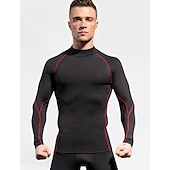 cheap Men&#039;s Active Tees &amp; Tanks-Men&#039;s Compression Shirt Running Shirt Long Sleeve Base Layer Summer Breathable Quick Dry Moisture Wicking Power Flex Fitness Gym Workout Running Sportswear Activewear Dark Grey Black White