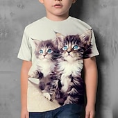 halpa Poikien 3D Eläimet-Lapset Poikien T-paita Tee Eläin Kissa Lyhythihainen Crewneck Lasten toppi Kausaliteetti 3D-tulostus Ihana Päivittäin Kesä Musta 3-12 vuotta