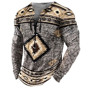 abordables T-shirts vintage-Homme T shirt Tee Tee Graphic Tribal Col Noir Vert Claire Rose Claire bleu marine Bleu 3D effet Extérieur Plein Air manche longue Lacet Imprimer Vêtement Tenue Design mode Rétro Vintage basique