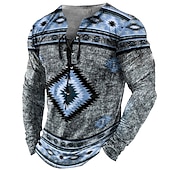 abordables T-shirts vintage-Homme T shirt Tee Tee Graphic Tribal Col Noir Vert Claire Rose Claire bleu marine Bleu 3D effet Extérieur Plein Air manche longue Lacet Imprimer Vêtement Tenue Design mode Rétro Vintage basique