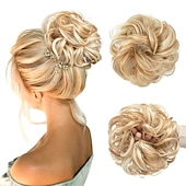 cheap Chignons-Messy Hair Buns Hair Piece Curly Hair Scrunchies for Women Girls Hairpieces Wavy Donut Hair Pieces Hair Bun Updo Hair Chignons