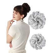 abordables Chignons-2pcs chignon désordonné chignon bouclé ondulé extensions de queue de cheval postiches cheveux chouchous wraps chignon pour femmes filles (plus chignon limité avec une longueur de cheveux plus longue