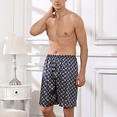 baratos Sleep Bottom-Homens Roupa de Dormir Boxers de seda shorts de pijama Estampas Abstratas Simples Casual Conforto Casa Seda Falso Conforto Respirável Calça curta Calção Cintura elástica Verão Prata Azul Céu