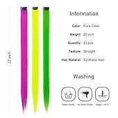 voordelige Clip-in-extensies-32packs gekleurde hair extensions 20inch rechte kleur clip in op haarverlenging regenboog partij hoogtepunten synthetisch haarstukje voor meisjes
