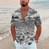 billige Ocean Print-Herre Landskap Tropisk Fisk Skjorte Hawaii skjorte Camp skjorte Kortermet Skjorte Aftæpning Mote Hawaiisk Designer utendørs Gate Avslappet Svart Navyblå Marineblå 3D-utskrift S M L