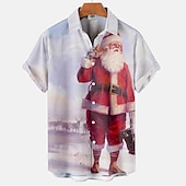 billiga Jultomtens outfit-Herr Skjorta jultomten Grafiska tryck Nedvikt Grön Svart Blå Purpur Marinblå 3D-tryck Jul Gata Kort ärm Button-Down Mönster Kläder Mode Designer Ledigt Mjukt