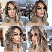 voordelige Pruiken van echt haar, met kanten voorzijde-braziliaanse maagd haar asblond 13x4 lace front menselijk haar pruiken pre-geplukt body wave korte bob hoogtepunt kleur kant frontale pruik voor vrouwen