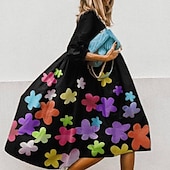 halpa Mekot-Naisten Midimekko Rento mekko Kukka mekko Tyylikäs Vapaa-aika ulko- Loma Pyhäpäivä Loose Fit Kukka Leopardi Puhdas väri Puolihiha Tiukka pyöreä kaula-aukko Musta Purppura Fuksia Apila Kevät Syksy