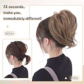 abordables Chignons-chignon extension de queue de cheval postiche synthétique droite extensions de chignon queue de cheval entièrement courtes accessoires pour cheveux élastique chouchou facile pour femme mélange brun