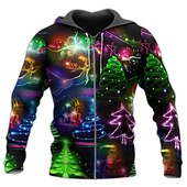 abordables Tenue de Père Noël-Sweat à capuche 3D Père Noël pour homme, veste entièrement zippée, noir, jaune, rouge, violet, imprimé graphique Père Noël, fermeture éclair moche, imprimé sport&amp;amp;extérieur quotidien