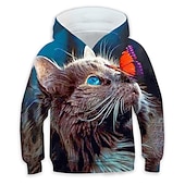 tanie 3D zwierzęta dla chłopca-Dzieci Dla chłopców Bluza z Kapturem Zjechać na pobocze Zwierzę Kot Długi rękaw Kieszeń Dzieci Top Codzienny Bluza z Kapturem Godny podziwu Codzienny Biały Żółty Niebieski Jesień 7-13 lat