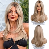 abordables Perruques Synthétiques Sans Bonnet-longue ondulée ombre brun à blonde perruques pour les femmes cheveux synthétiques résistant à la chaleur ombre perruque pour la fête quotidienne utilisation cosplay-24 pouces barbiecore perruques