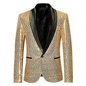 preiswerte Herren Klassische Blazer-Herren Abendkleidung Blazer Sakko Neujahr Zeremonie Abendgesellschaft Modisch Strassenmode Herbst Winter Pailletten Einfarbig Pailletten Tasche Atmungsaktiv Komfortabel Einreiher - 1 Knopf Blazer