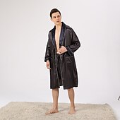 economico Vestaglie-Per uomo Plus Size Accappatoio Abito di seta Accappatoi Kimono di seta 2 pezzi Onde Semplice Comoda Interni Giornaliero Seta sintetica Poliestere Regalo Bavero Manica lunga Top dell&#039;accappatoio