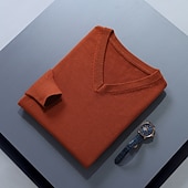 abordables Pull col rond-Homme Pull Chandail Pull en laine Pullover A côtes Tricoter Découpé Tricoté Couleur unie Col V Garder au chaud Moderne contemporain Travail Usage quotidien Vêtement Tenue Automne hiver Chameau Vin S