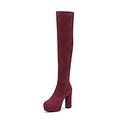 cheap Platform Boots-Women&#039;s Black Over-the-Knee Platform High Heel Boots with Side Zipper, Sexy Gothic Style for Night Out and Party Wear