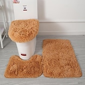 お買い得  浴室ラグマット3点セット-3点セット ソフト無地バスマット 滑り止め ノンスリップ バス WC カーペット 長方形 U字型 バスルーム トイレ ラグ フロアマット ドアマット