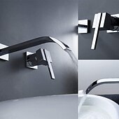 abordables Soporte para pared-Grifos para lavabo de baño, cascada de latón, estilo moderno, montaje en pared, monomando, dos orificios, acabado cromado, grifo de baño con interruptor frío y caliente