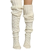 cheap Socks-Women&#039;s Stockings Thigh-High Crimping Socks Winter Tights Thermal Warm High Elasticity Hole Winter Black Pink Grey One-Size