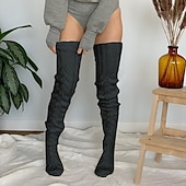 cheap Socks-Women&#039;s Stockings Thigh-High Crimping Socks Winter Tights Thermal Warm High Elasticity Hole Winter Black Pink Grey One-Size
