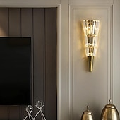 economico Luci da parete-Applique Da Parete A Led Cristallo Diamante Design, Applique Da Parete Finitura Ottone Lampada Da Comodino A Forma Di Fiaccola Lampada Da Parete Per Camera Da Letto Moderna Applique Da Parete In