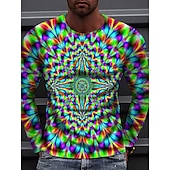 billige 3D T-skjorter-Herre 3D Print Grafiske trykk Spiral Stripe T skjorte Langermet T skjorte 3D-utskrift Crew-hals Skjorte Designer Fritid Stor og høy Daglig Ferie Svart Gul Rosa Vår &amp; Vinter Klær S M L XL XXL 3XL 4XL