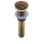 cheap Pop Up Drains-Brass Pop Up Sink Drain Stopper with Overflow Bathroom Faucet Vessel Vanity Sink Drainer Antique Brass