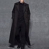billiga Trenchcoat för män-Herr Vinterkappa Övergångsjacka Trenchcoat Lång trenchcoat Kontor &amp; Karriär Dagliga kläder Höst vinter Höst Polyester Håller värmen Vindtät jacka Ytterkläder Kläder Mode Uppvärmning Solid färg