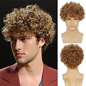 cheap Mens Wigs-Mens Short Curly Black Wig with Bang Synthetic Cosplay Costume Party Natural Hair Wig