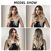 abordables Perruques Synthétiques Sans Bonnet-longue ondulée ombre brun à blonde perruques pour les femmes cheveux synthétiques résistant à la chaleur ombre perruque pour la fête quotidienne utilisation cosplay-24 pouces barbiecore perruques