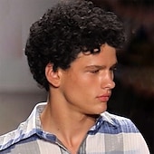 voordelige Herenpruiken-afro pruik mannen voor zwarte mannen menselijk haar afro zwart haar pruik 70&#039;s 80&#039;s disco rocker kostuum pruiken met gratis pruik cap braziliaanse virgin human hair