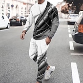 abordables Sudaderas 3D para hombre-Sudadera y pantalones a rayas para hombre, sudadera con capucha gráfica, conjunto de sudaderas con capucha, rojo, azul, gris claro, cuello redondo, bloque de color, estampado de 2 piezas,