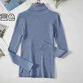 voordelige Effen kleuren-Dames Trui Basic Casual Effen Kleur Geribd Coltrui Gebreid Dun Lange mouw breien Dagelijks Zwart Wit Herfst Winter