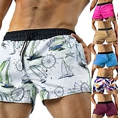 baratos shorts de natação masculinos-Homens Bermuda de Surf Shorts de Natação Calção Justo de Natação Shorts de verão Com Cordão Cintura elástica Imprimir Cor Sólida Conforto Respirável Curto Casual Diário Praia Moda Roupa de rua Rosa
