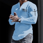 billiga Religiös-Herr Henleytröja Cool skjorta Långärmad tröja Långärmad Henley Vår &amp; Höst Grafiska tryck Landsflagga Designer Ledigt Bekväm Mönster Button-Down Gata Sport Helgdag Vit Mörkgrå Topp t-shirt för män